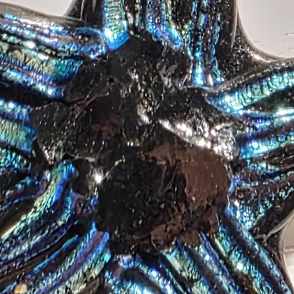 925 Sterling Silver Starfish Brooch Vintage Handblown Blue Glass 1.5”
